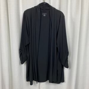 Lane Bryant Black 3/4 Ruched Sleeve Open Front Cardigan Kimono Sz.26/28W